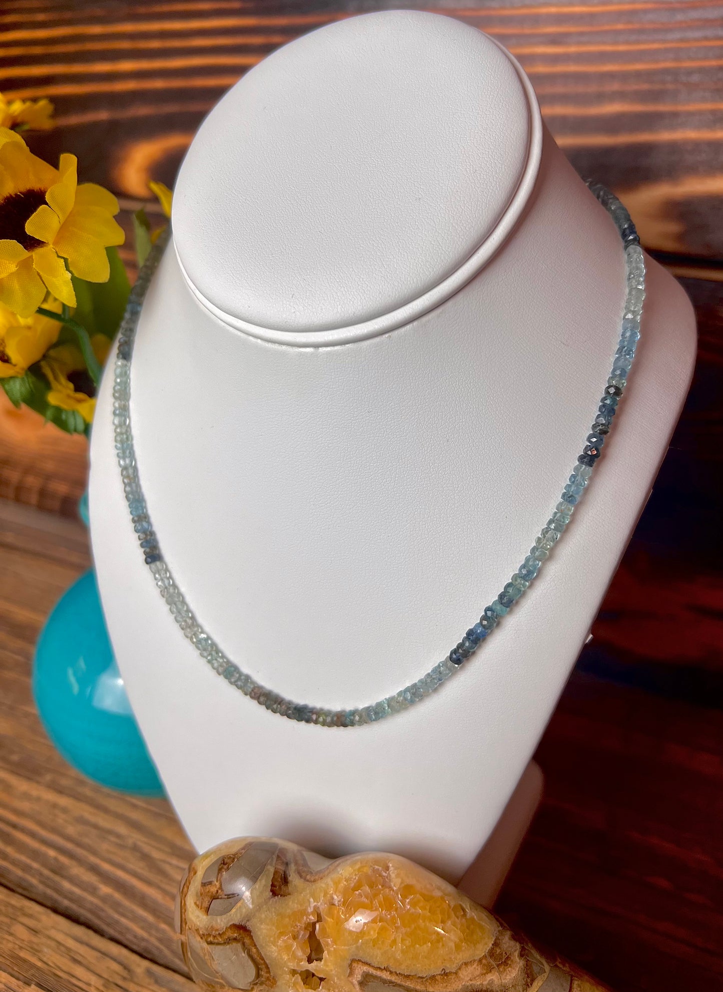Aquamarine Ombre' Faceted 2mm Necklace