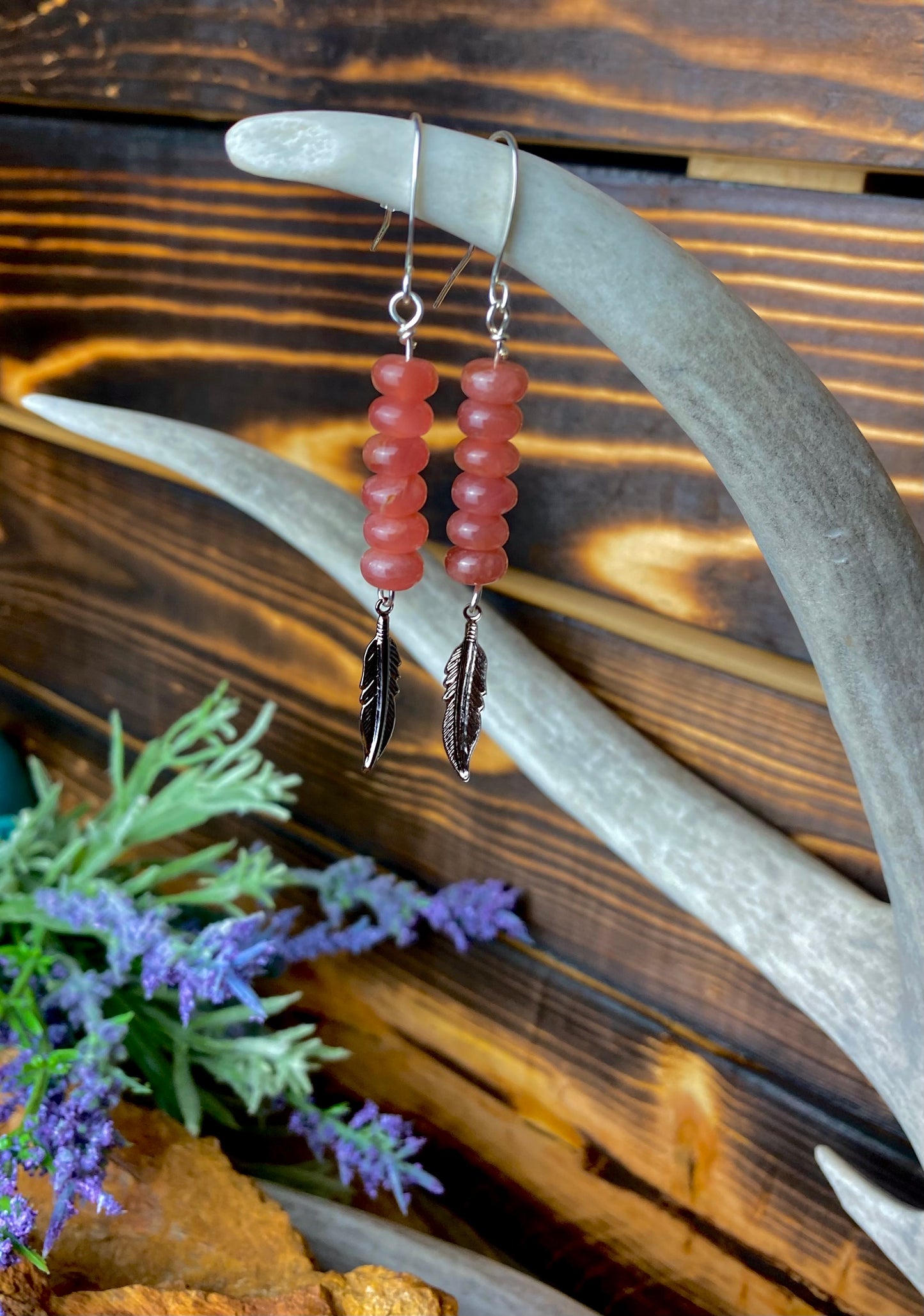 Sunstone Rondelle Feather Earrings