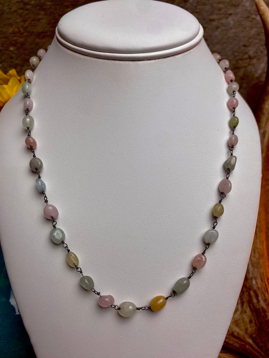 Multi-Beryl Polished Nugget Necklace Bracelet Set