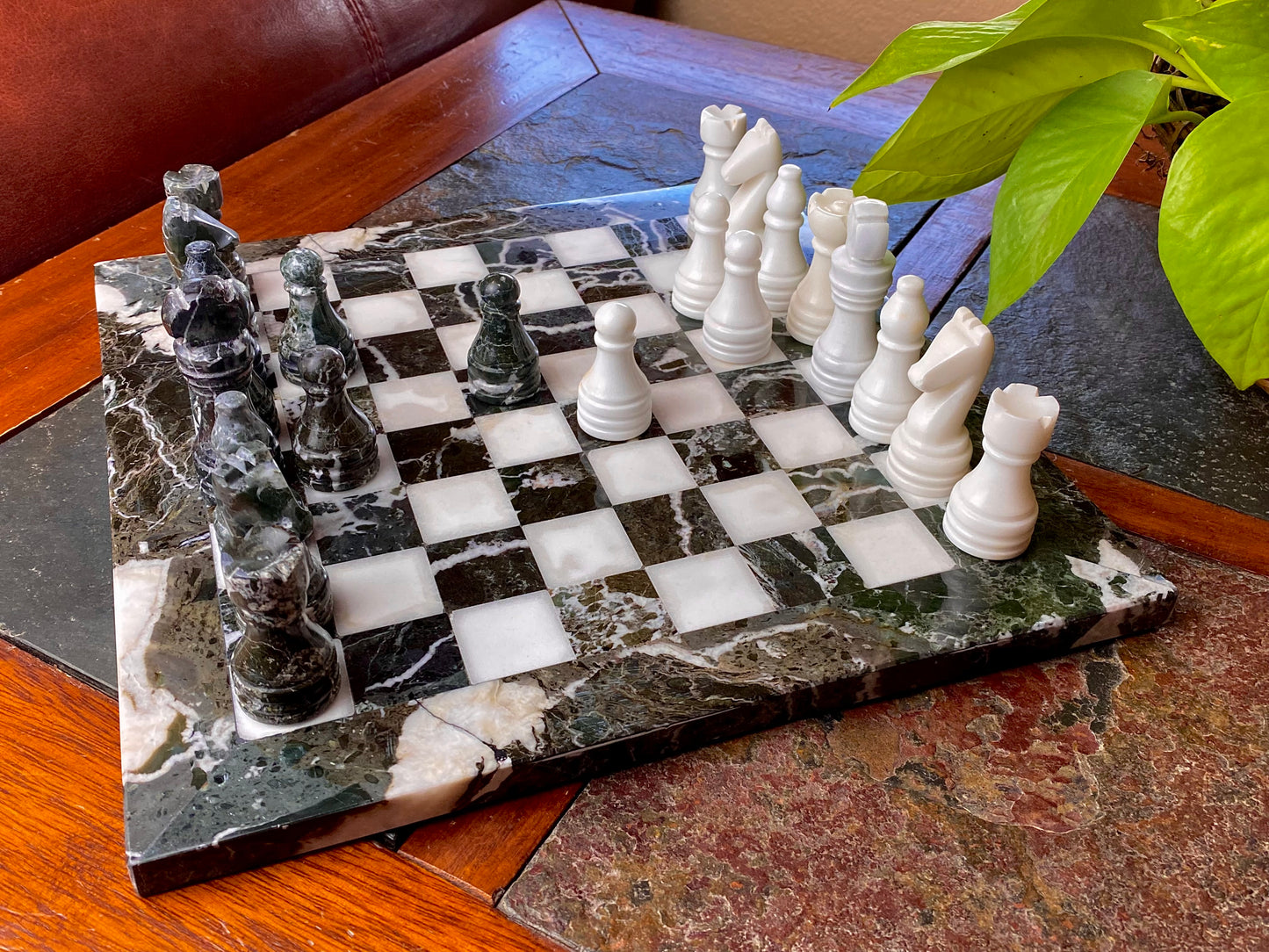 Black and White Onyx Chess Set with Velvet Box