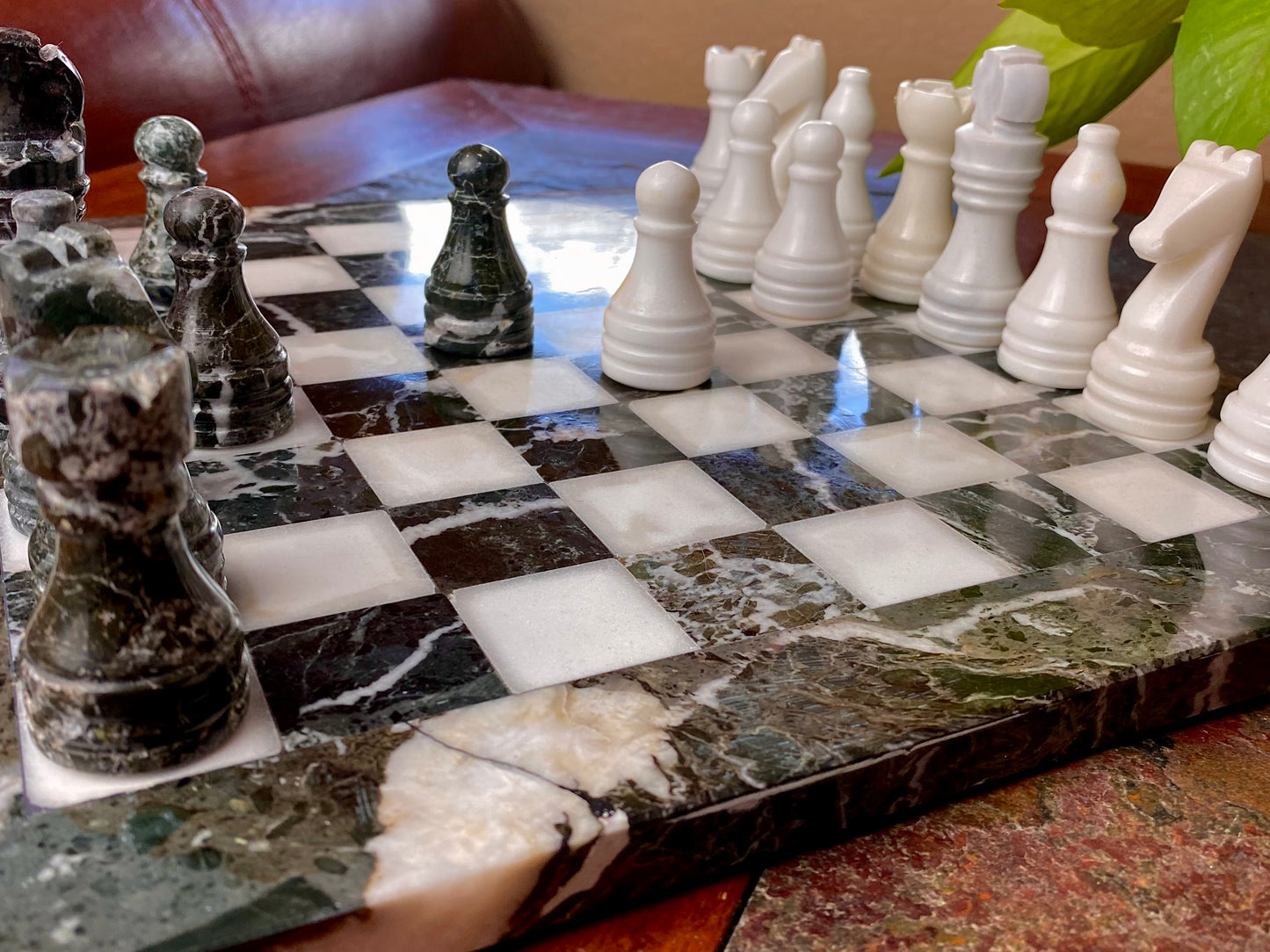 Black and White Onyx Chess Set with Velvet Box