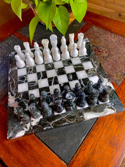 Black and White Onyx Chess Set with Velvet Box