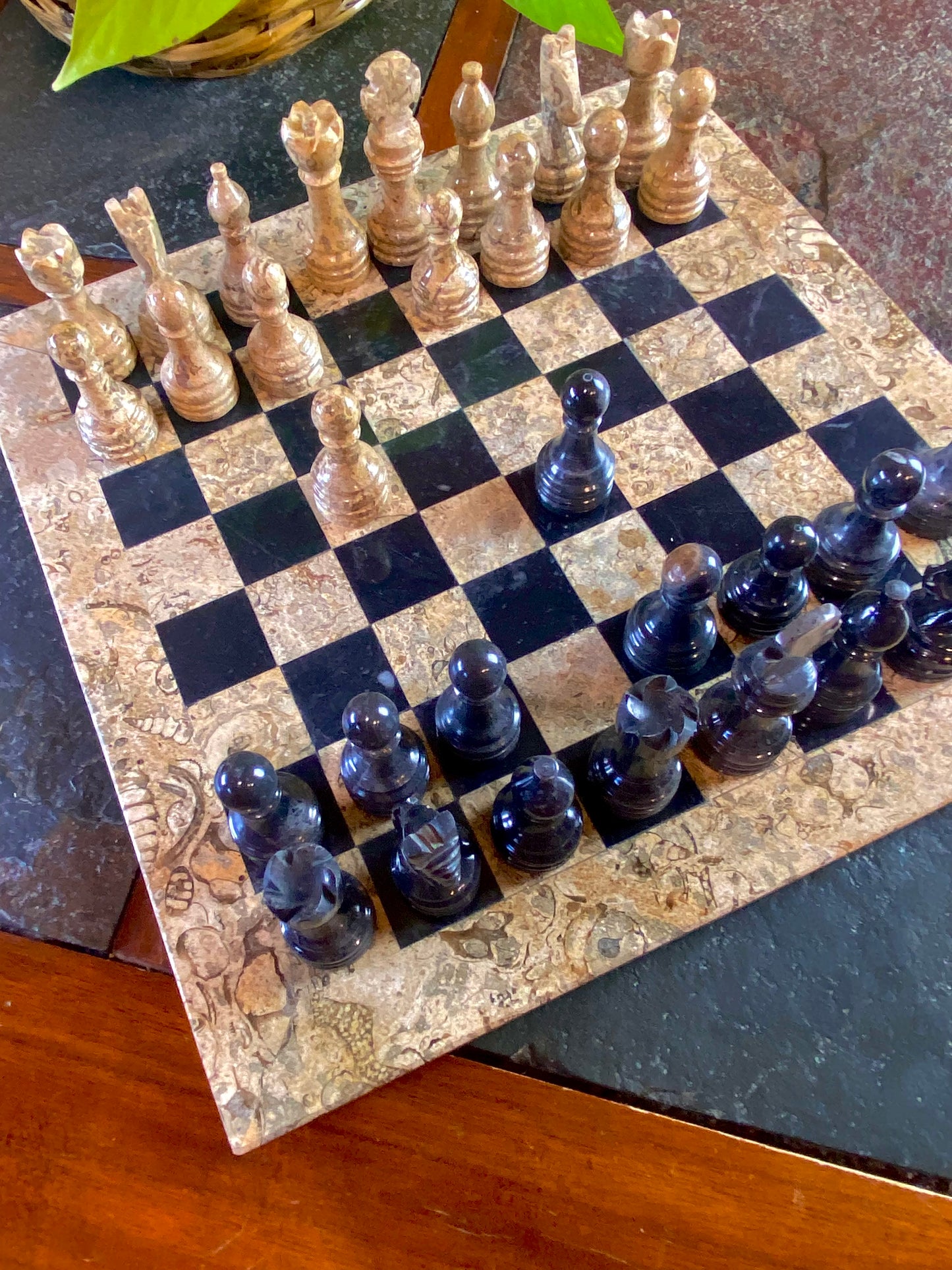 Black and Natural Onyx Chess Set with Velvet Box