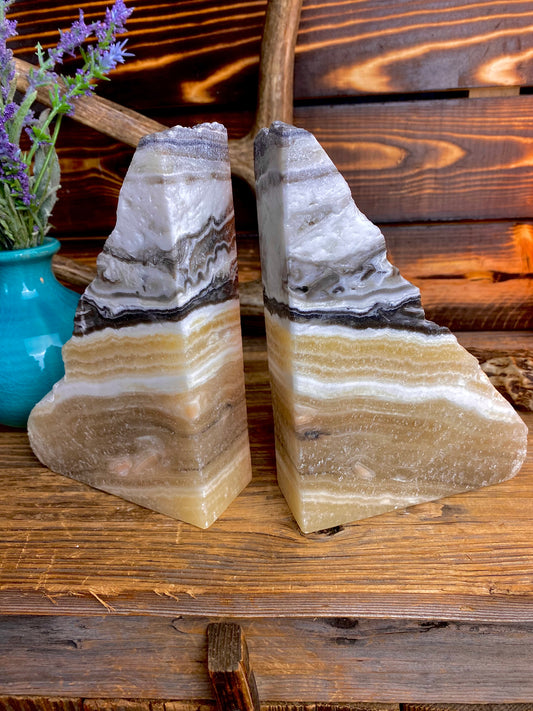 Zebra Onyx Hand-Carved Bookends