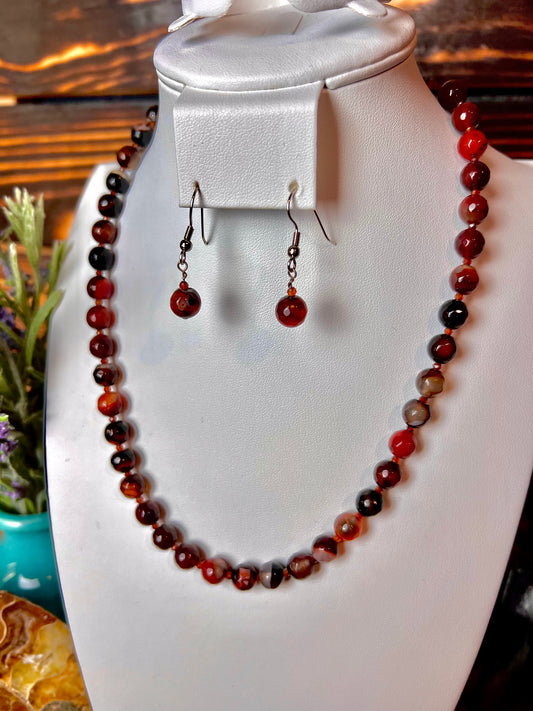 Carnelian Faceted Bead Necklace & Earring Set