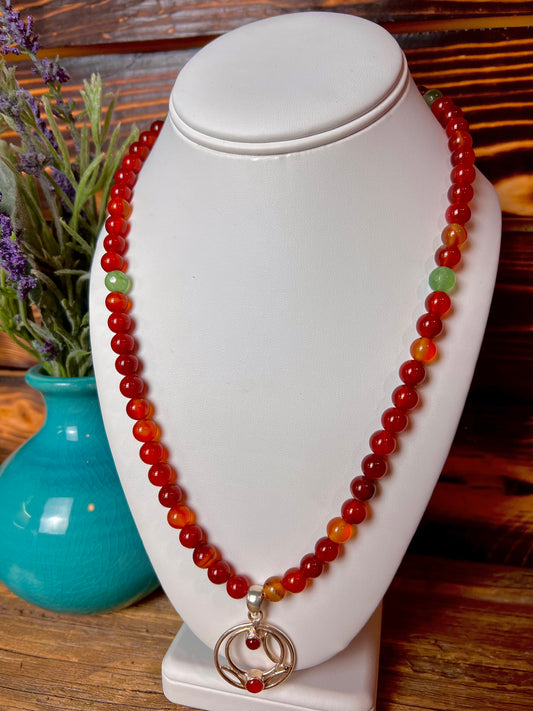 Carnelian & Chrysoprase Necklace w/ Carnelian Swirl Pendant