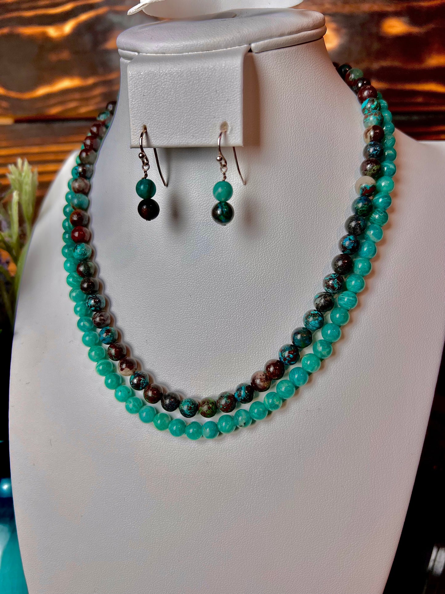 Chryscolla & Amazonite Double Strand Jewelry Set