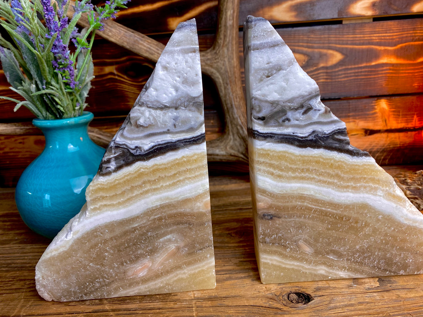 Zebra Onyx Hand-Carved Bookends