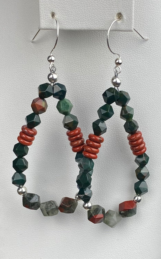 Bloodstone Faceted Bi-Cone Earrings