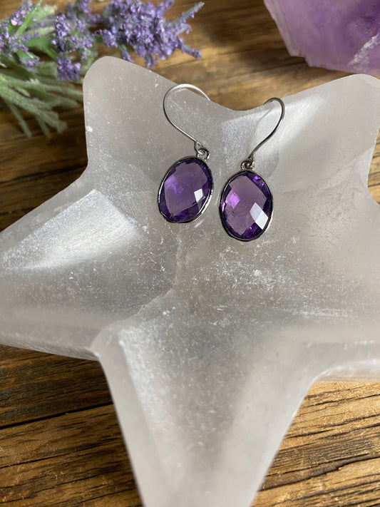 Amethyst Oval Faceted Earrings