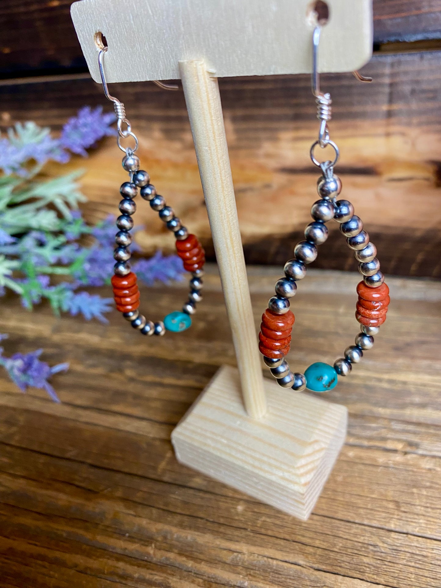 Navajo Pearl, Turquoise & Jasper Earrings