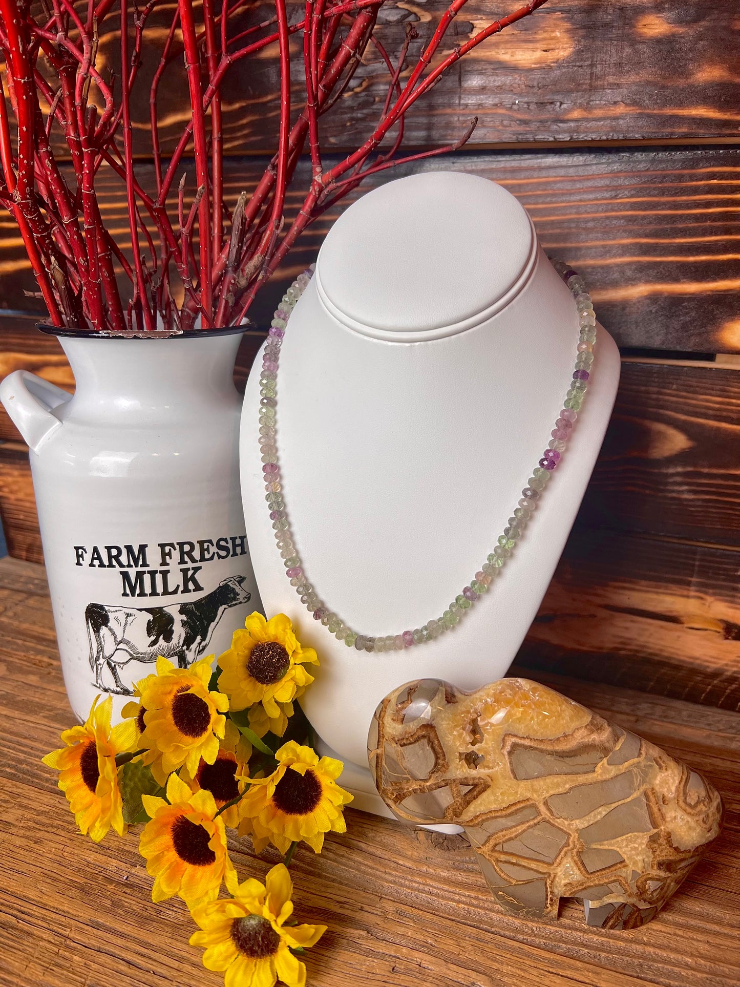 Fluorite Faceted Rondelle Beaded Necklace