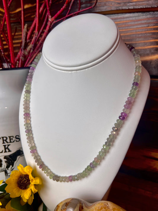 Fluorite Faceted Rondelle Beaded Necklace