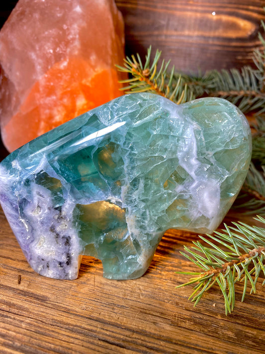 Green Fluorite Hand-Carved Buffalo