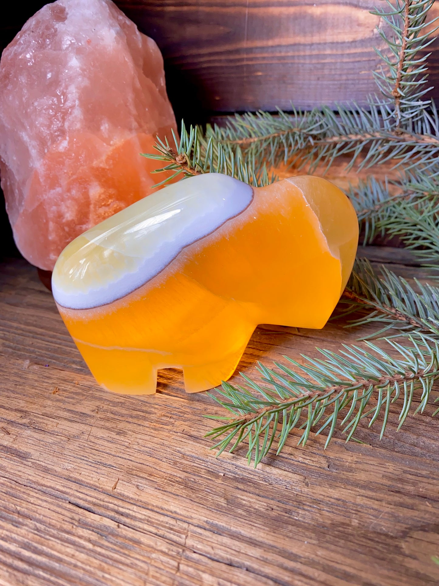 Honeycomb  Calcite Hand-Carved Buffalo