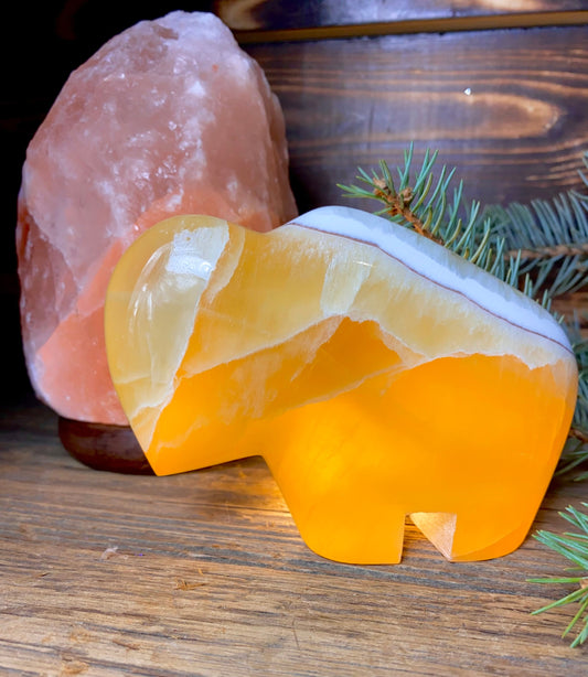 Honeycomb  Calcite Hand-Carved Buffalo