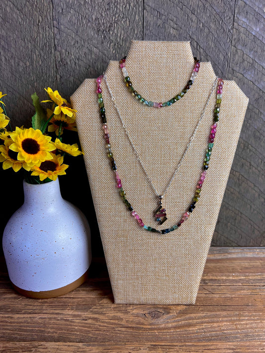 Watermelon Tourmaline Necklace and Bracelet Set