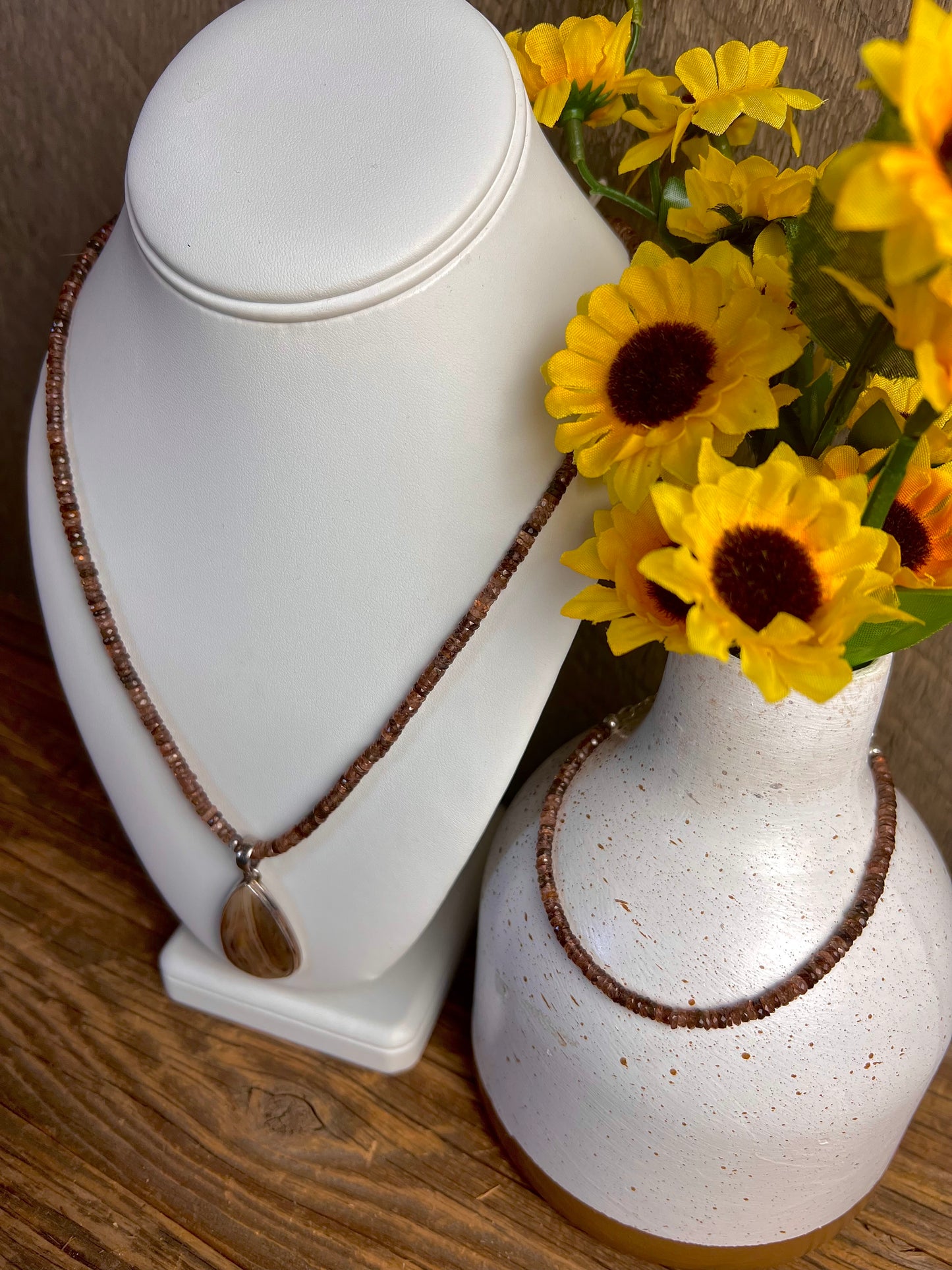 Andesine with Montana Agate Pendant Necklace and Bracelet Set