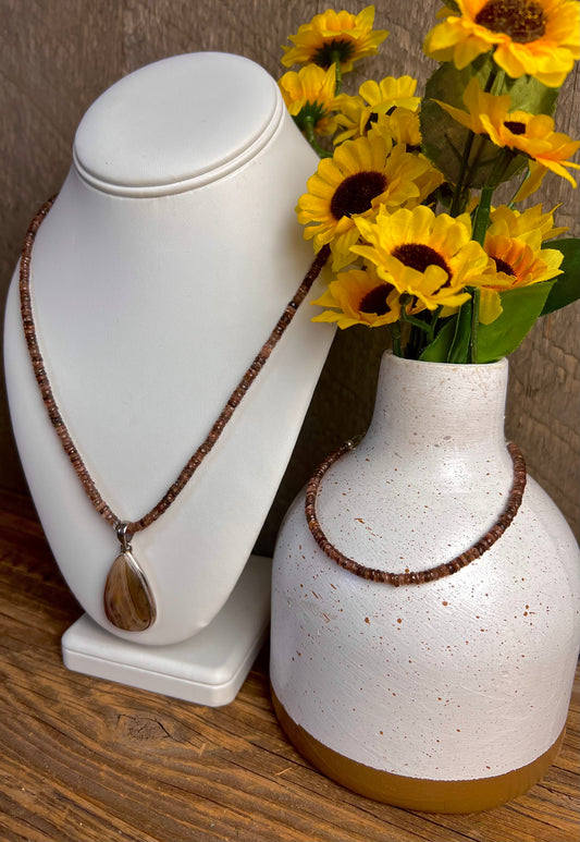 Andesine with Montana Agate Pendant Necklace and Bracelet Set