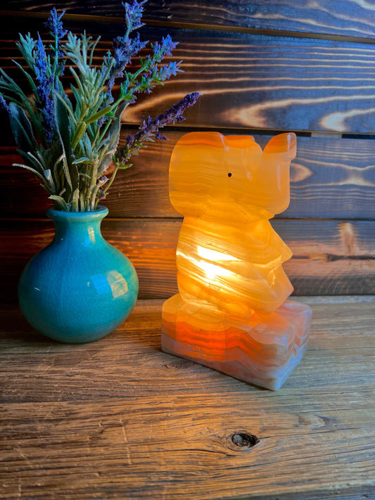 Carved Onyx Elephant Lamp