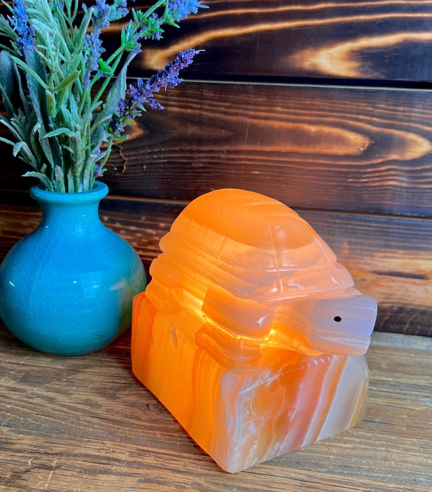 Carved Onyx Turtle Lamp