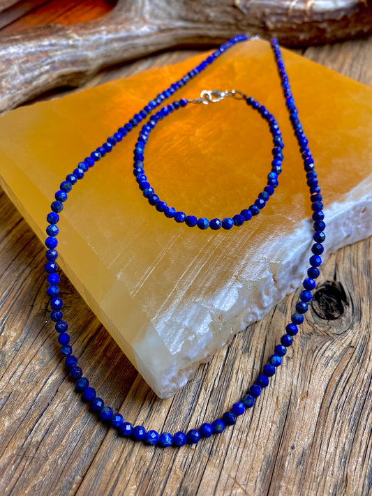 Lapis Faceted Necklace & Bracelet-Jewelry Set