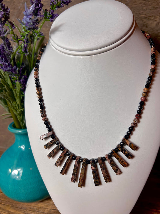 Leopard Skin Jasper Necklace with Hematite & Onyx