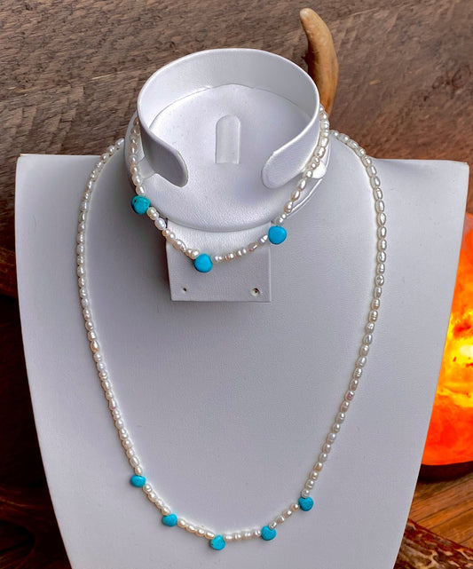Sleeping Beauty Turquoise & Seed Pearl Bead Necklace