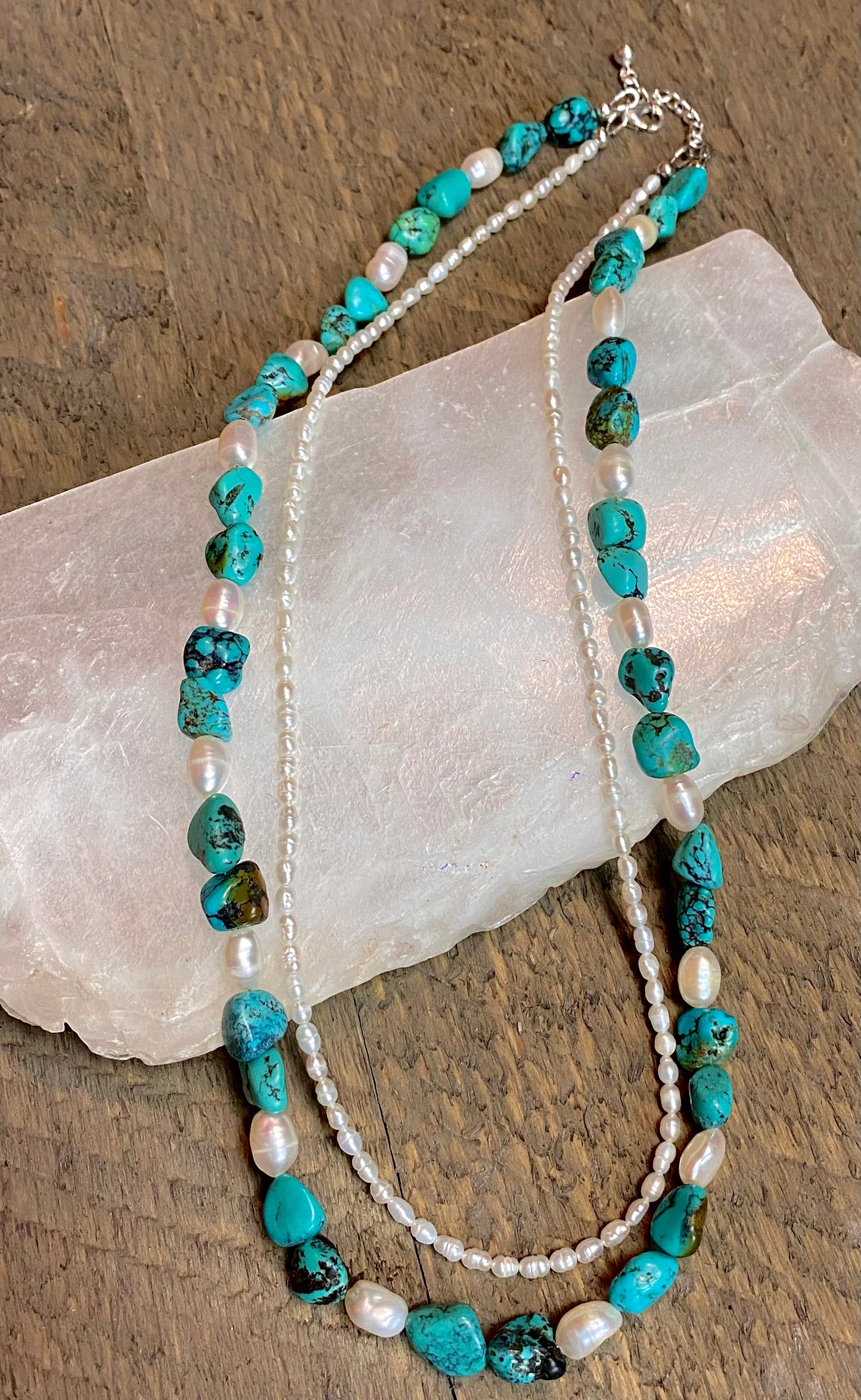 Turquoise & Seed Pearl Double Strand Bead Necklace