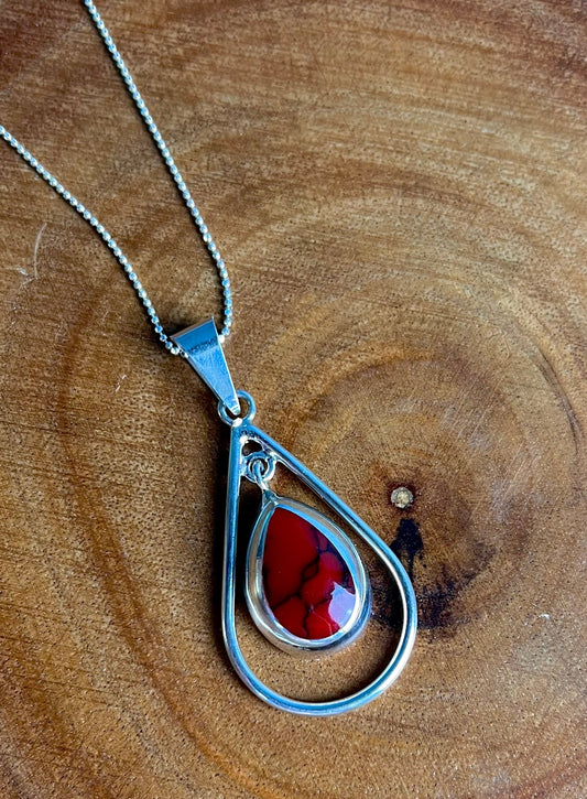 Red Jasper Teardrop Dangle Necklace