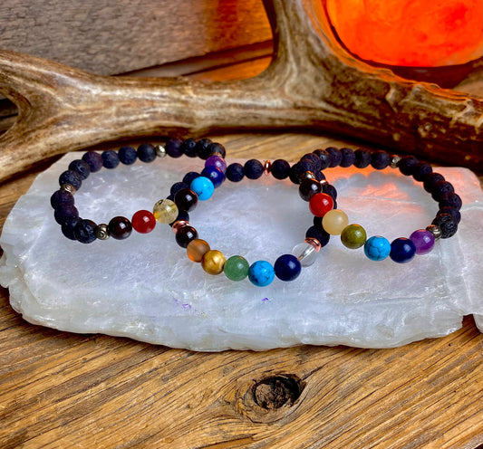 Chakra and Lavastone Stretch Bracelet