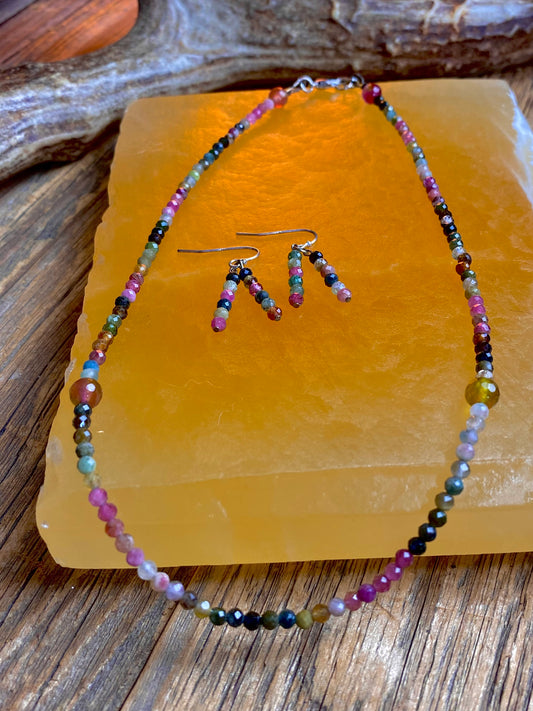 Rainbow Tourmaline Necklace & Earring Jewelry Set